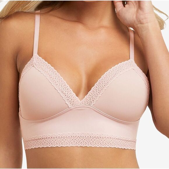 Maidenform DM2322-JDQ Women's Sz M Blush Pink Lace Trim Triangle Rib Bralette - Picture 7 of 9